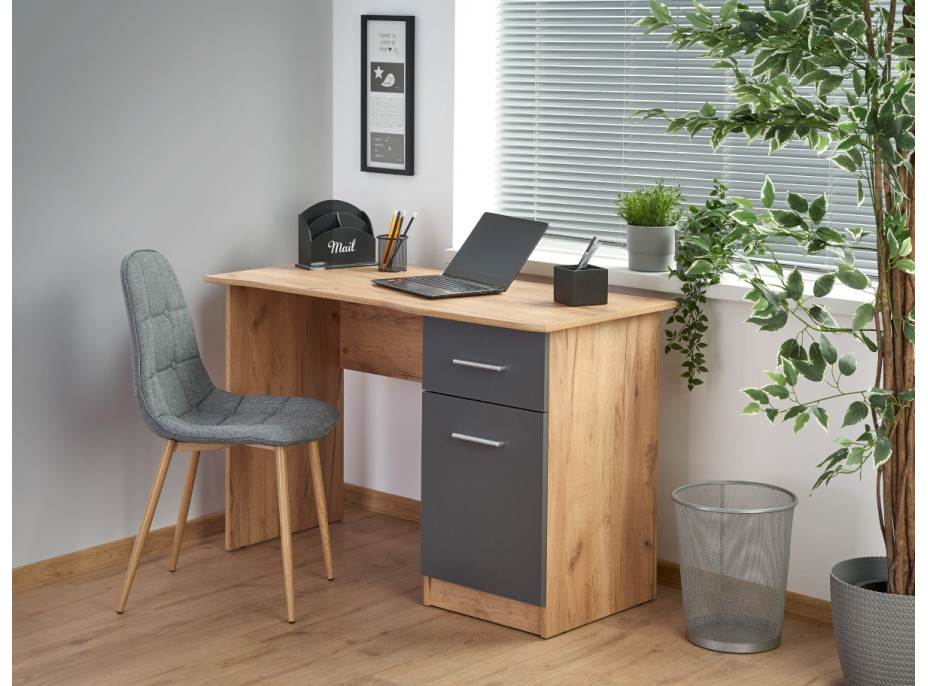 Písací stôl ELMO so zásuvkou - dub wotan/antracit