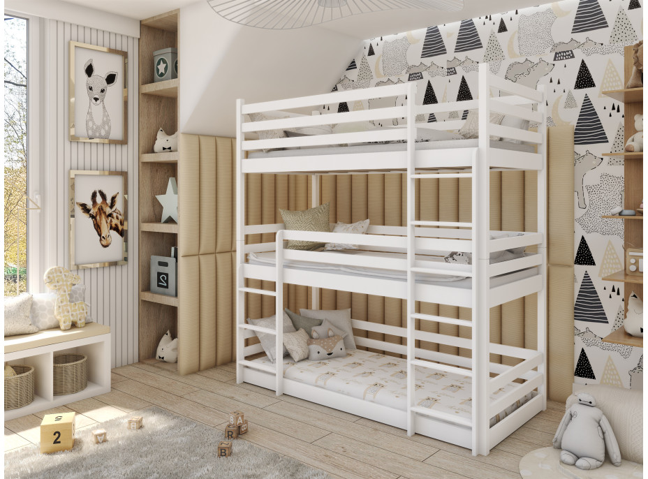 Detská trojposchodová posteľ TEDDY - 200x90 cm - biela