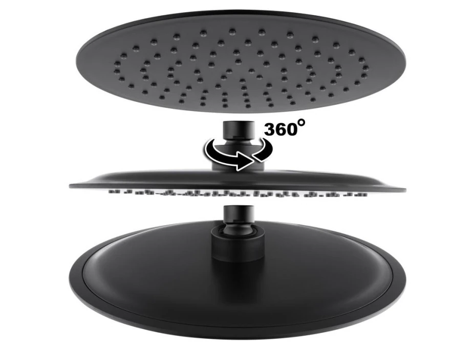 Sprchová dažďová hlavica YOKA SLIM - guľatá - 25 cm - čierna