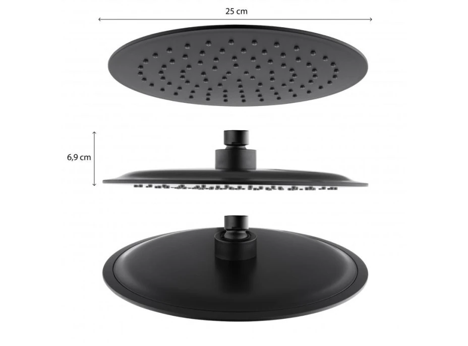Sprchová dažďová hlavica YOKA SLIM - guľatá - 25 cm - čierna