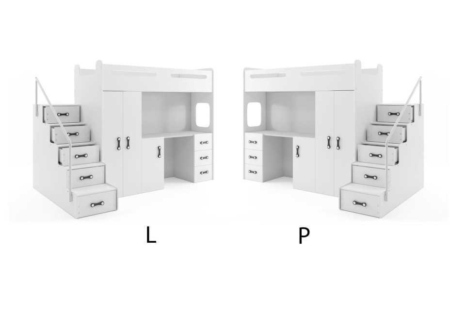 Detská vyvýšená posteľ s písacím stolom a skriňou MAXÍK 4 bielo-modrá - 200x80 cm + matrac ZADARMO