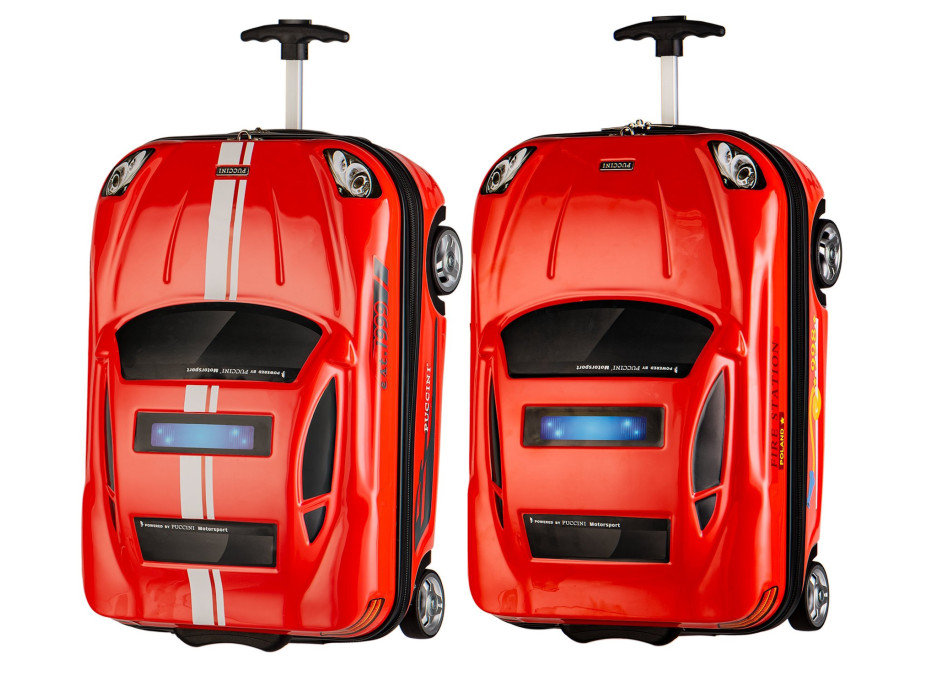Detský cestovný kufor AUTO šport/hasiči - červený