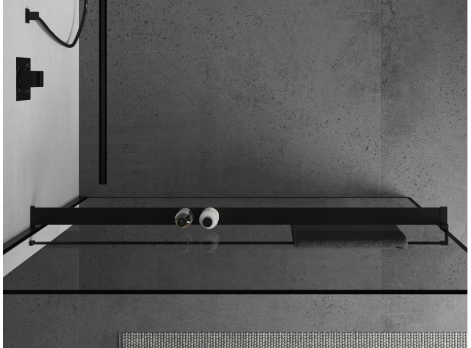 Kovová polica a vešiak na uteráky MEXEN KIOTO - na 8mm zásteny - čierna matná, 800-02-70