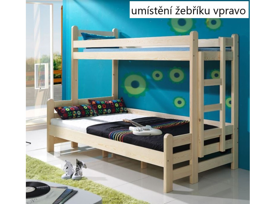 Detská poschodová posteľ s rozšíreným spodným lôžkom a zásuvkami BENJAMIN - biela - 200x90/120 cm