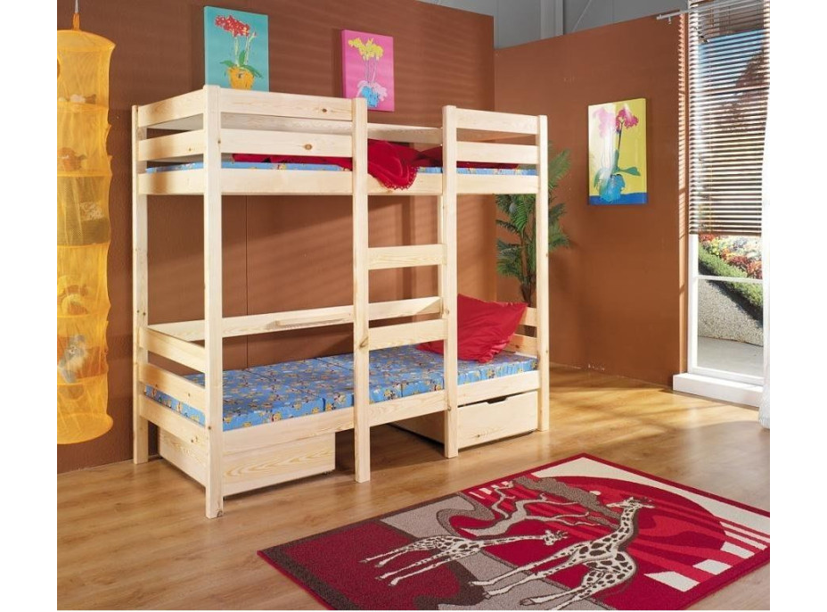 Detská poschodová posteľ z masívu borovice BART so šuplíkmi - 200x90 cm - biela/grafit