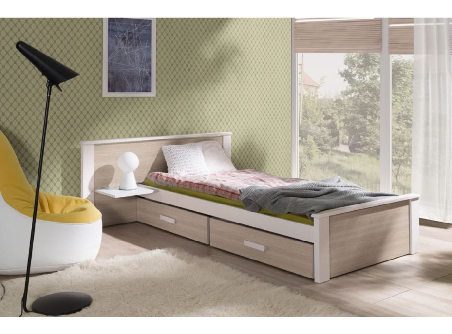 Detská posteľ z masívu borovice ALDA PLUS so šuplíkmi - 200x90 cm - biela/dub sonoma