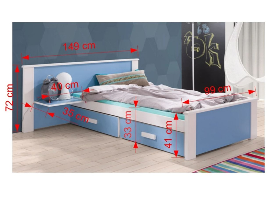 Detská posteľ z masívu borovice ALDA PLUS so šuplíkmi - 200x90 cm - biela/dub sonoma