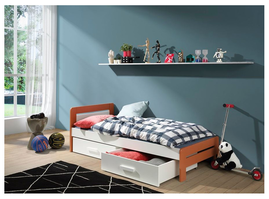 Detská posteľ z masívu borovice ALMA so zásuvkami - 200x90 cm - biela/hnedá