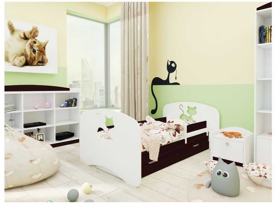 Detská posteľ so zásuvkou 180x90 cm s výrezom MAČIČKA + matrac ZADARMO!