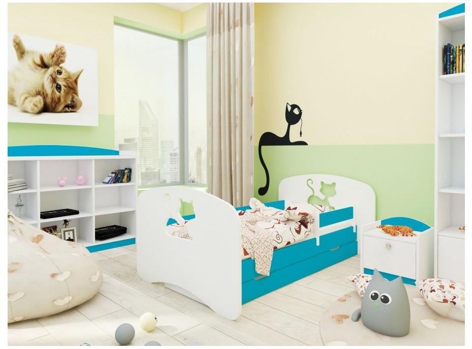 Detská posteľ so zásuvkou 200x90 cm s výrezom MAČIČKA + matrac ZADARMO!
