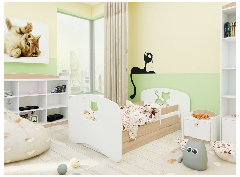 Detská posteľ so zásuvkou 160x80 cm s výrezom MAČIČKA + matrac ZADARMO!