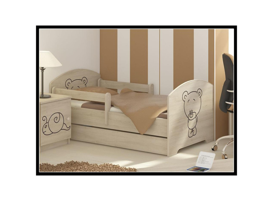 NA SKLADE: Detská posteľ s výrezom MÉĎA so šuplíkom - prírodná 140x70 cm + 1x krátka a 1x dlhá zábrana