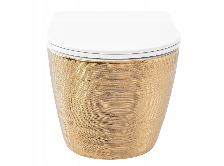 Závesné WC Rea CARLOS RIMLESS - brúsené zlato + Duroplast sedátko flat