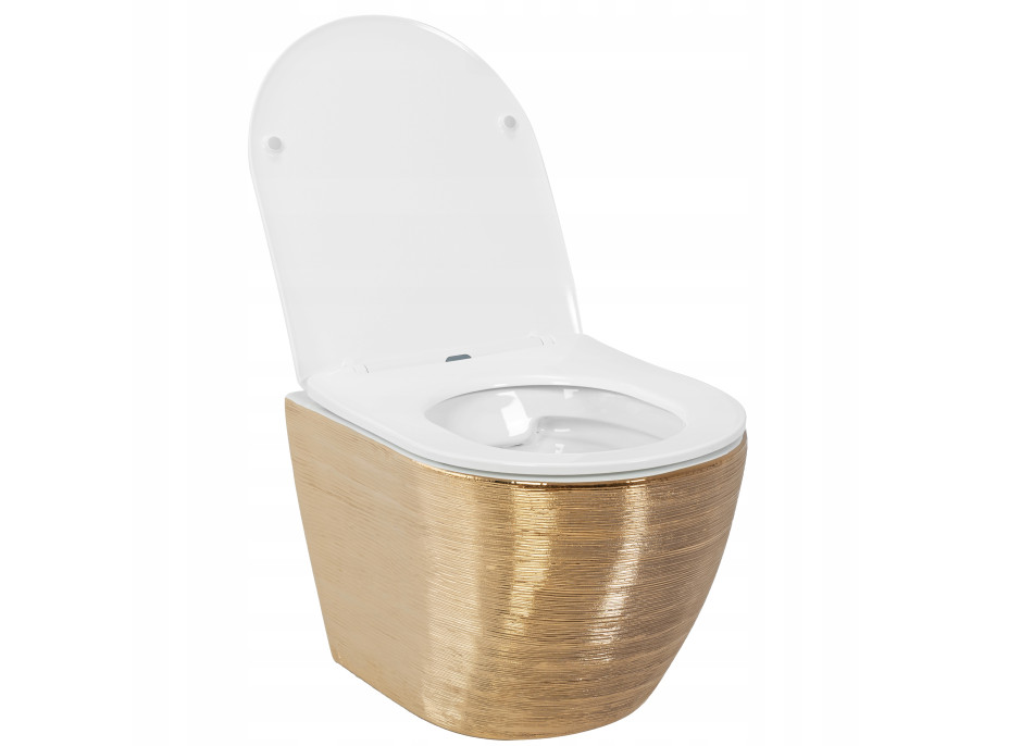 Závesné WC Rea CARLOS RIMLESS - brúsené zlato + Duroplast sedátko flat