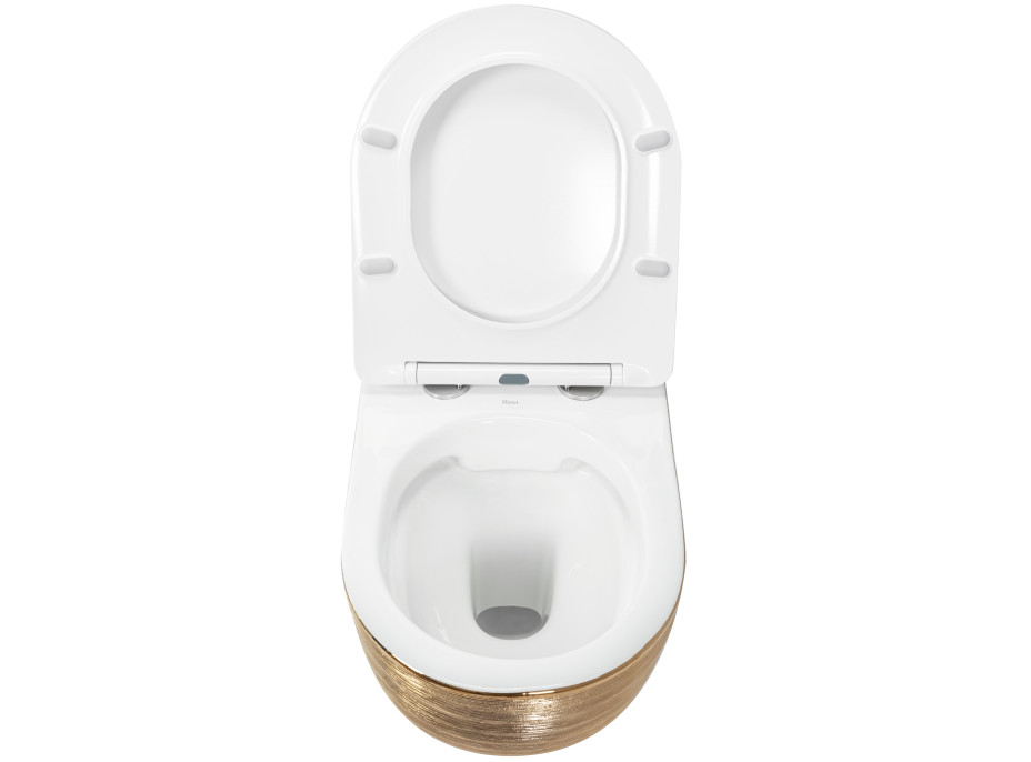 Závesné WC Rea CARLOS RIMLESS - brúsené zlato + Duroplast sedátko flat