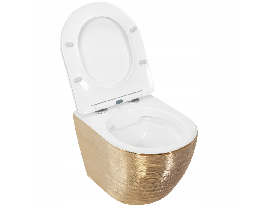 Závesné WC Rea CARLOS RIMLESS - brúsené zlato + Duroplast sedátko flat
