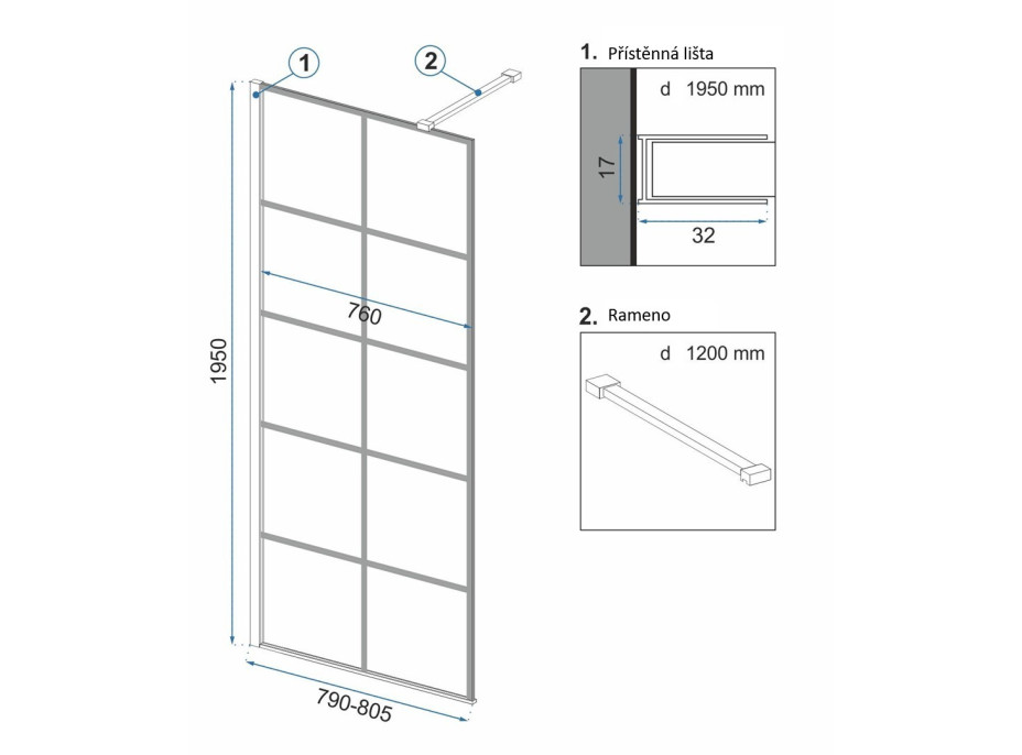Sprchová zástena MAXMAX Rea BLER-1 80 cm - čierna