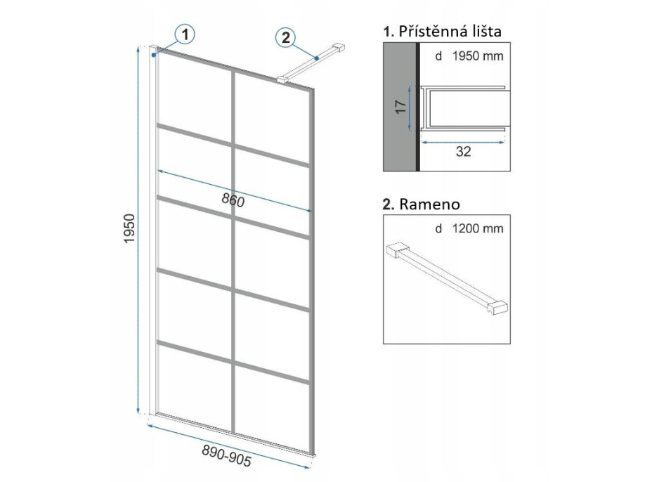 Sprchová zástena MAXMAX Rea BLER-1 90 cm - čierna