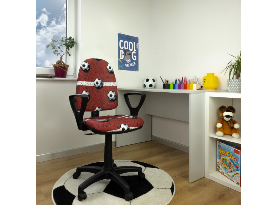 Detská otočná stolička BRANDON - FUTBAL červená