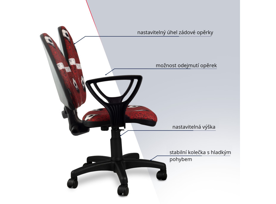 Detská otočná stolička BRANDON - FUTBAL červená