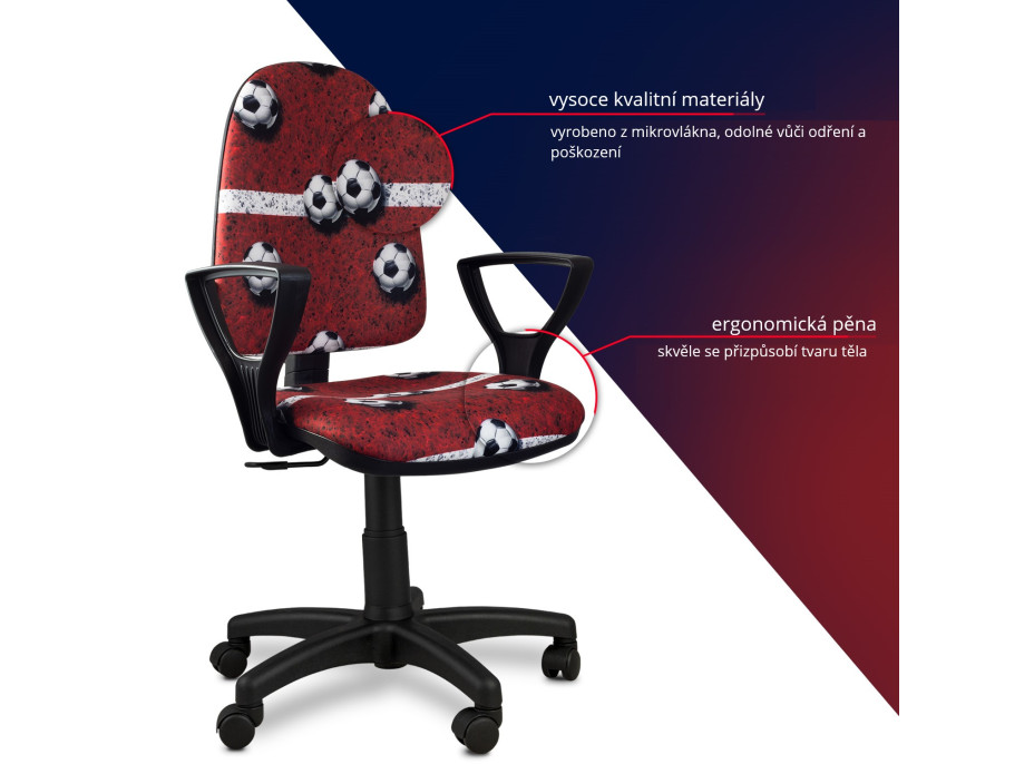 Detská otočná stolička BRANDON - FUTBAL červená