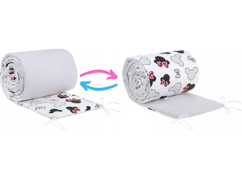 Ochranný mantinel do postieľky 180x30 cm PREMIUM - Myška Minnie/sivá