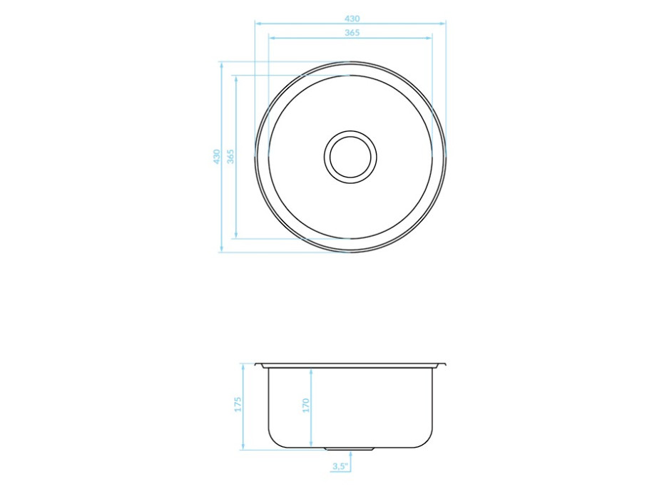 Kuchynský kovový drez MORNING - 43 x 43 cm - jednokomorový - hladký