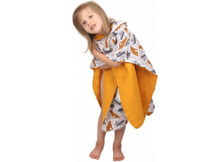 Detská mušelínová osuška (pončo) s kapucňou BABYMAM PREMIUM 60x60 cm - Jaguár