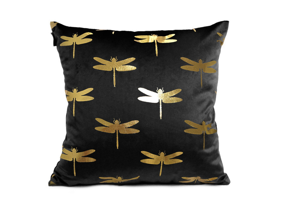 Vankúš DRAGONFLIES VELVET - vážky - čierny