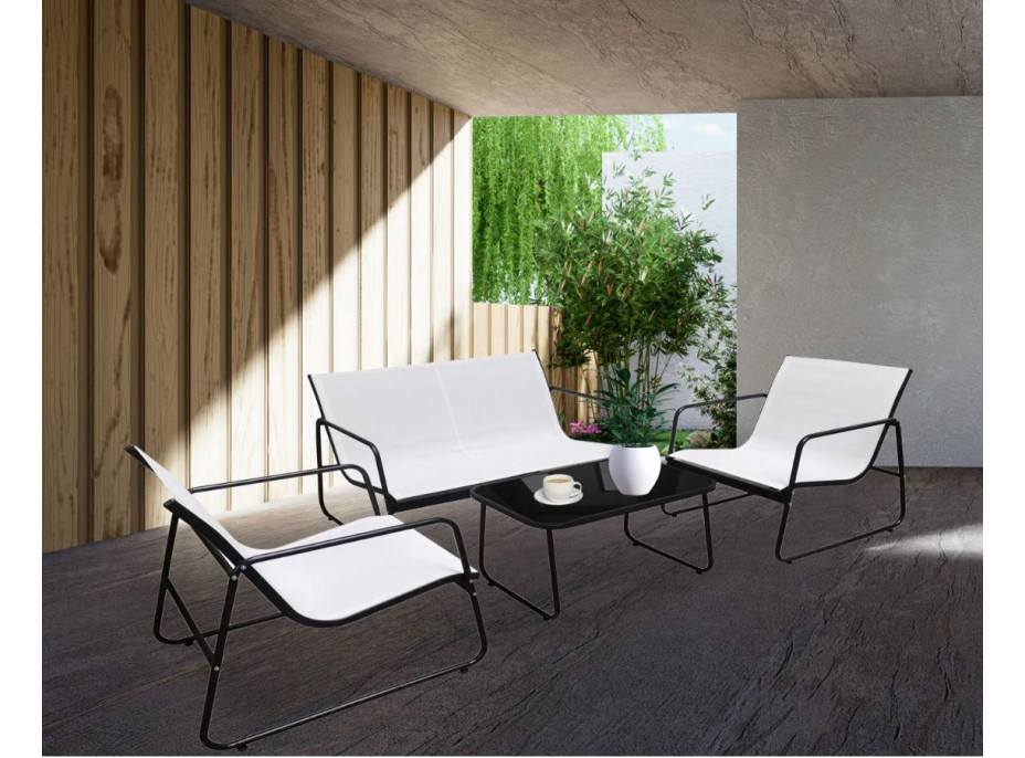 Záhradný kovový nábytok NUGRI (pohovka + 2 kreslá + stôl) - béžový