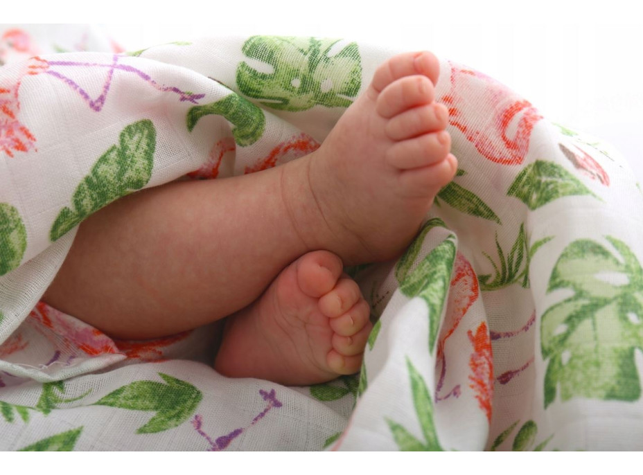 Detská mušelínová plienka (zavinovačka) BABYMAM PREMIUM 120x120 cm - Plameniaky