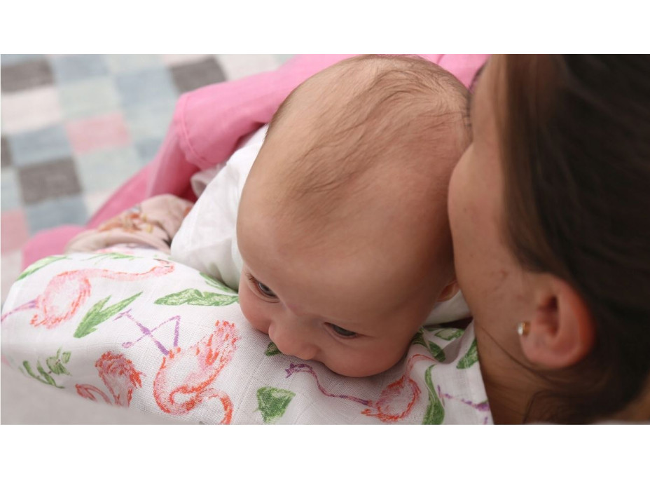 Detská mušelínová plienka (zavinovačka) BABYMAM PREMIUM 120x120 cm - Plameniaky