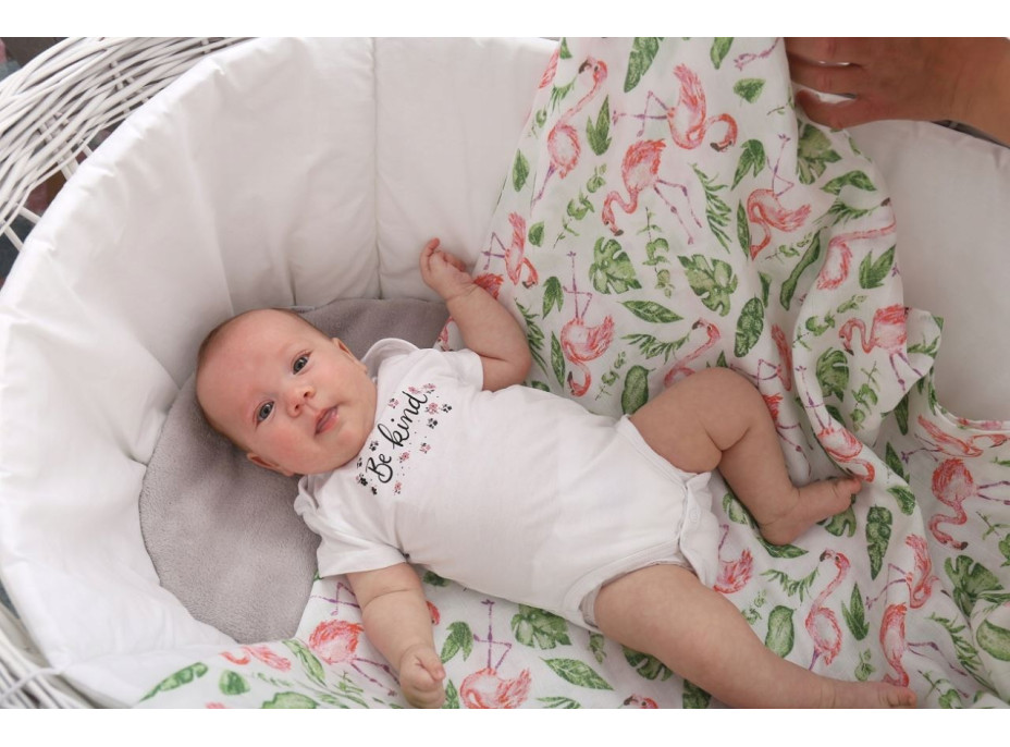 Detská mušelínová plienka (zavinovačka) BABYMAM PREMIUM 120x120 cm - Plameniaky