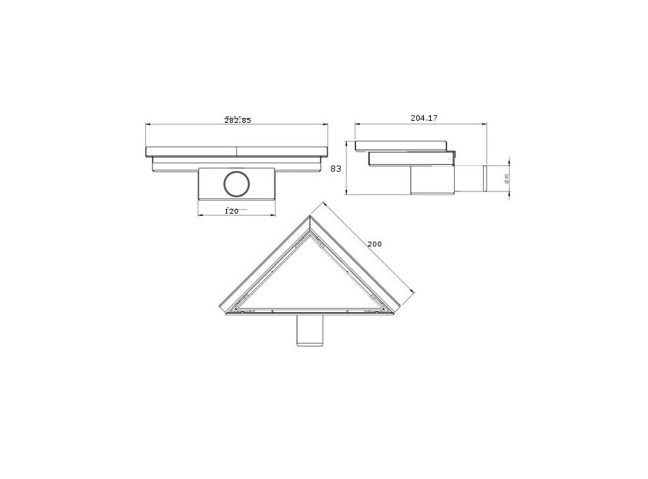 Trojuholníkový rohový sprchový žľab MEXEN FLAT 2v1 - 20 cm - čierny, 1710320