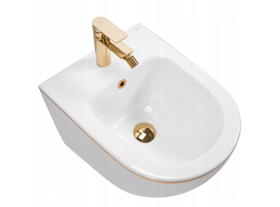 Závesný bidet Rea CARLO mini - biely so zlatým okrajom