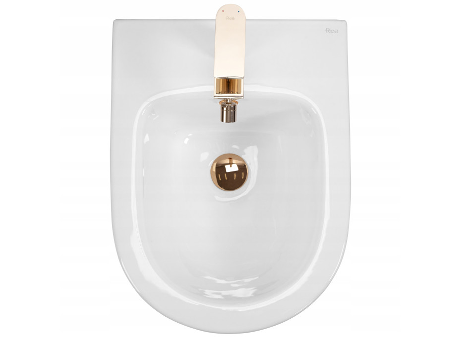 Závesný bidet Rea CARLO mini - biely so zlatým okrajom