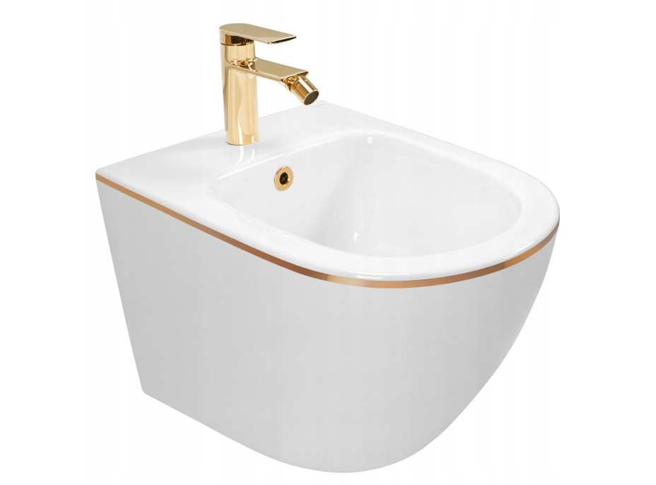 Závesný bidet Rea CARLO mini - biely so zlatým okrajom