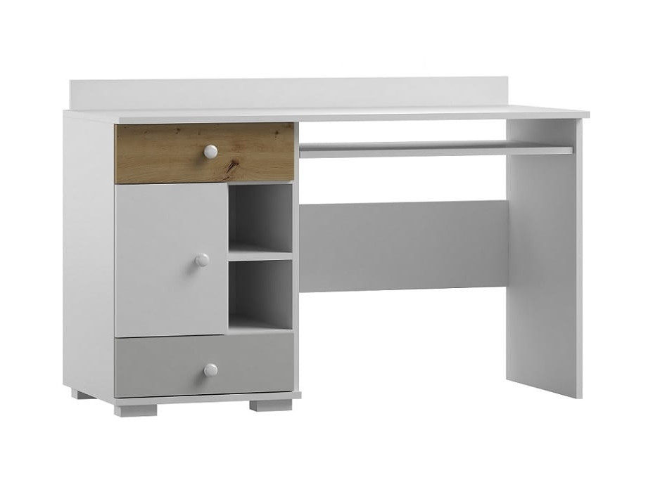 Písací stôl - ARTESIAN TYP A - biely/svetlo šedý/dub artisan