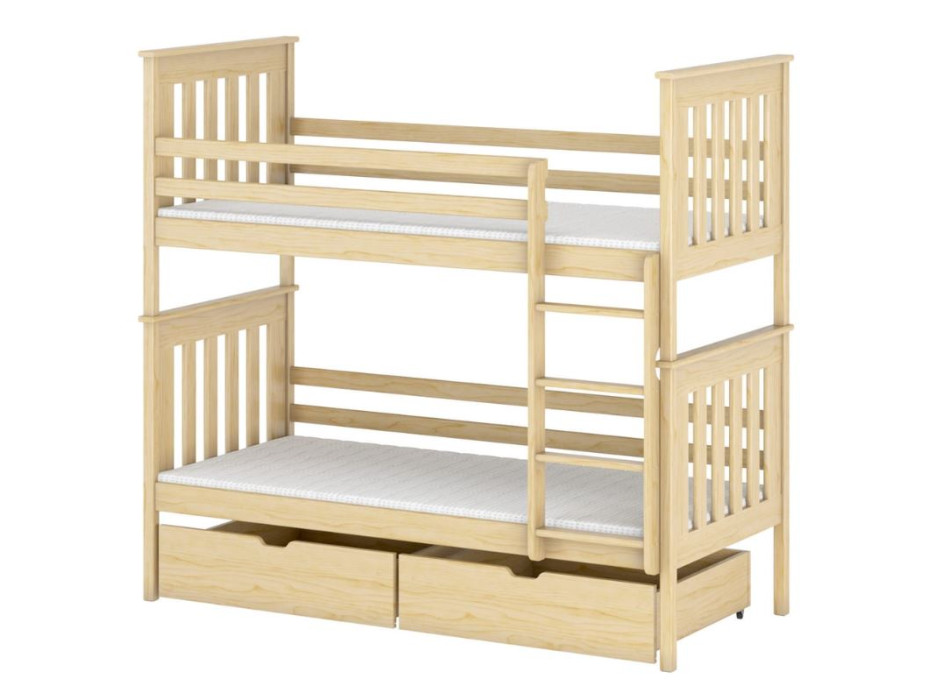 Detská poschodová posteľ z masívu borovice BORIS so zásuvkami 200x90 cm - prírodná