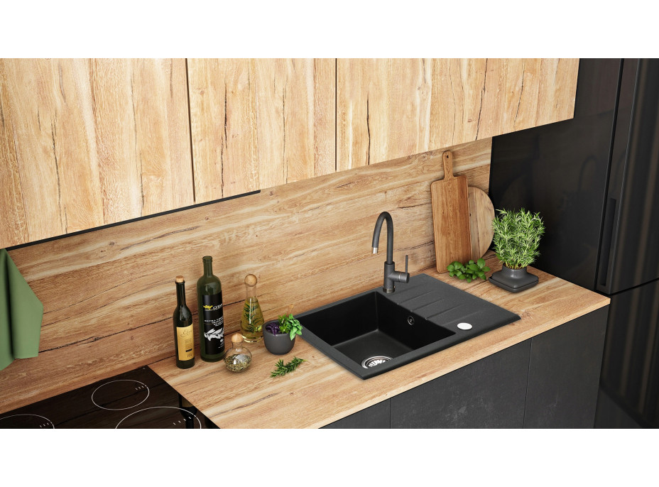 Kuchynský granitový drez REA NORTH - 48,5 x 59,5 cm - čierny prskaný