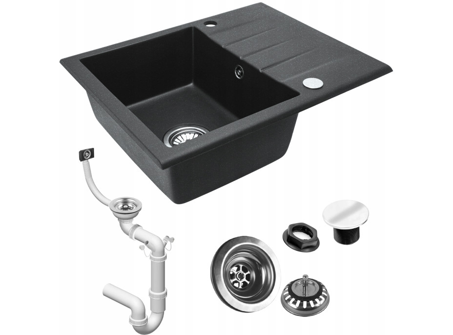 Kuchynský granitový drez REA NORTH - 48,5 x 59,5 cm - čierny prskaný