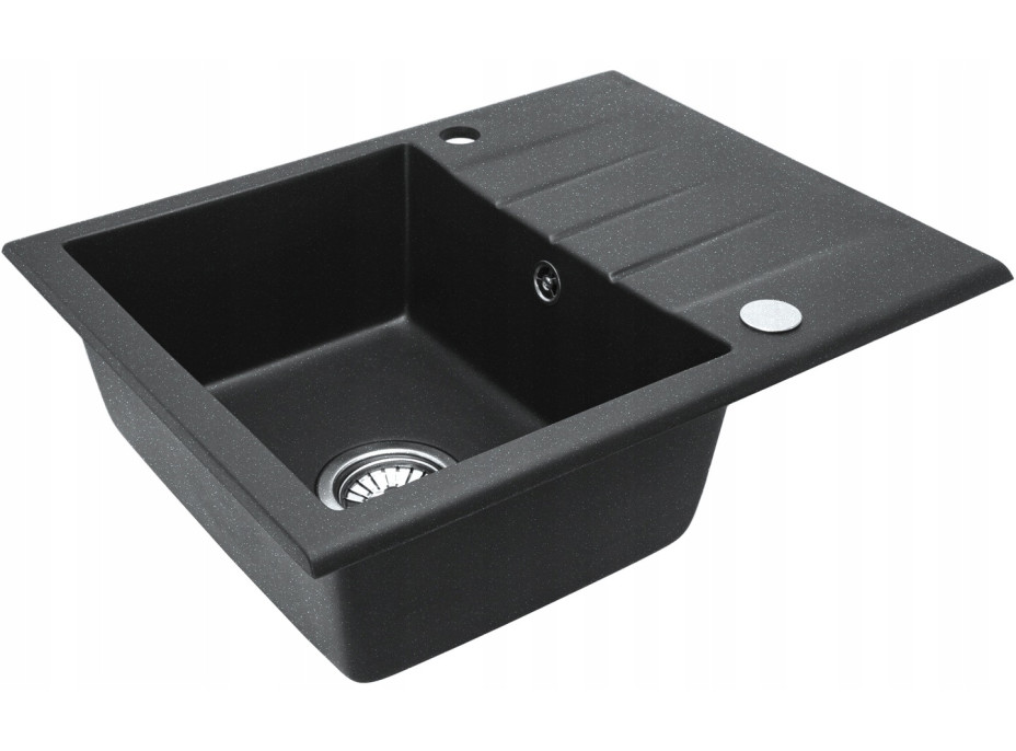 Kuchynský granitový drez REA NORTH - 48,5 x 59,5 cm - čierny prskaný