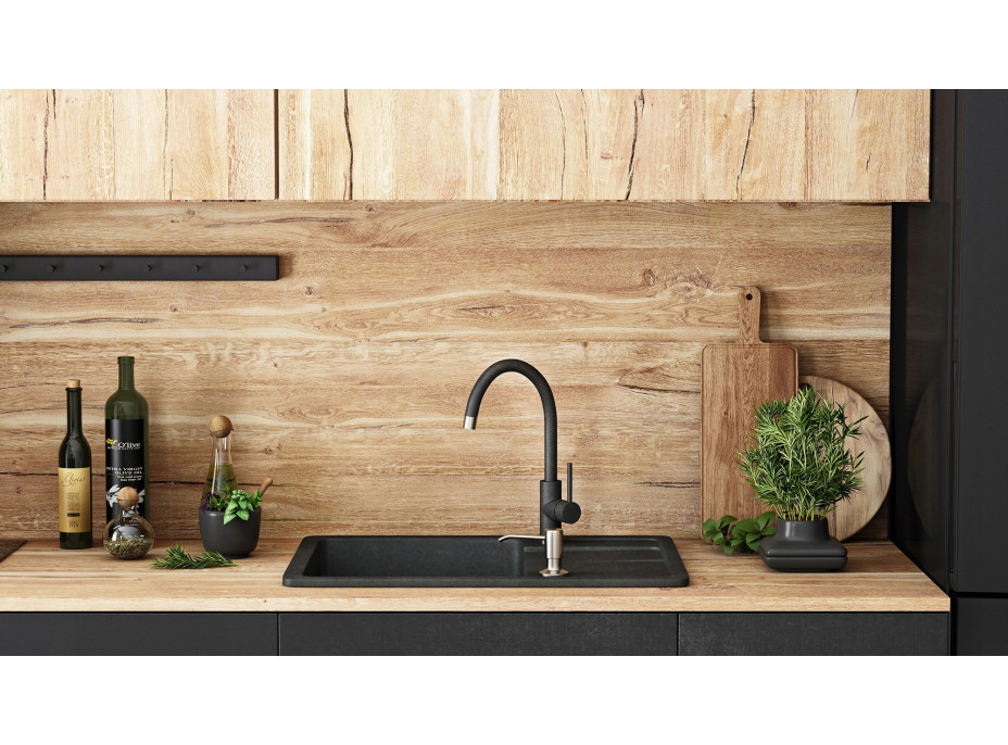 Kuchynský granitový drez REA NORTH - 48,5 x 59,5 cm - metalický čierny