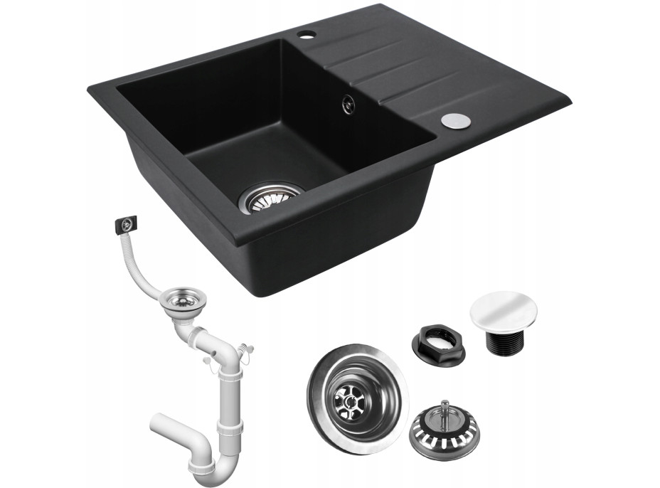 Kuchynský granitový drez REA NORTH - 48,5 x 59,5 cm - metalický čierny
