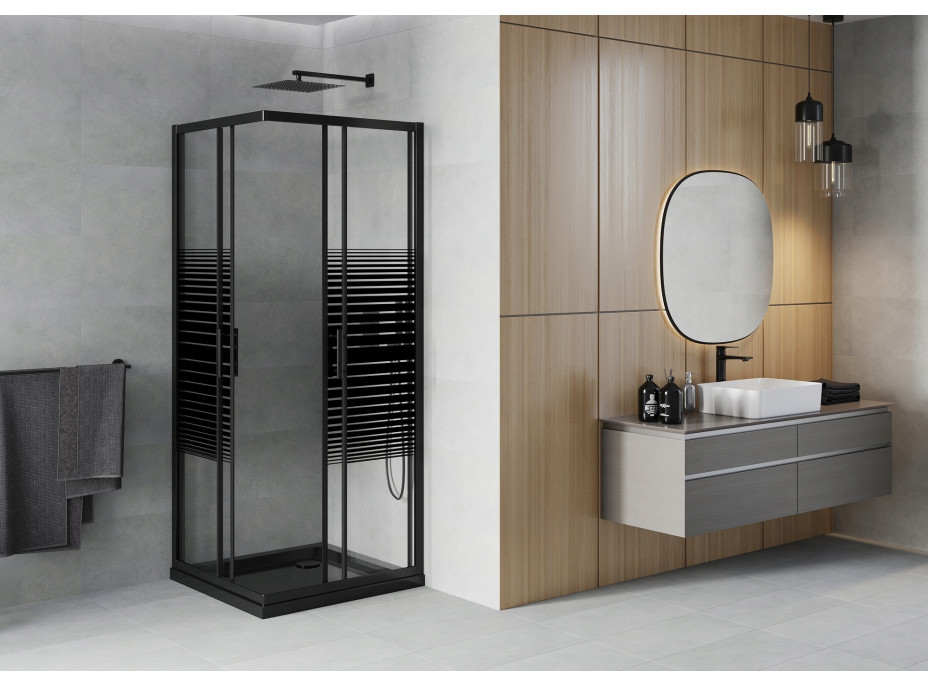 Sprchový kút MAXMAX MEXEN RIO black stripe - 70x70 cm, 860-070-070-70-20