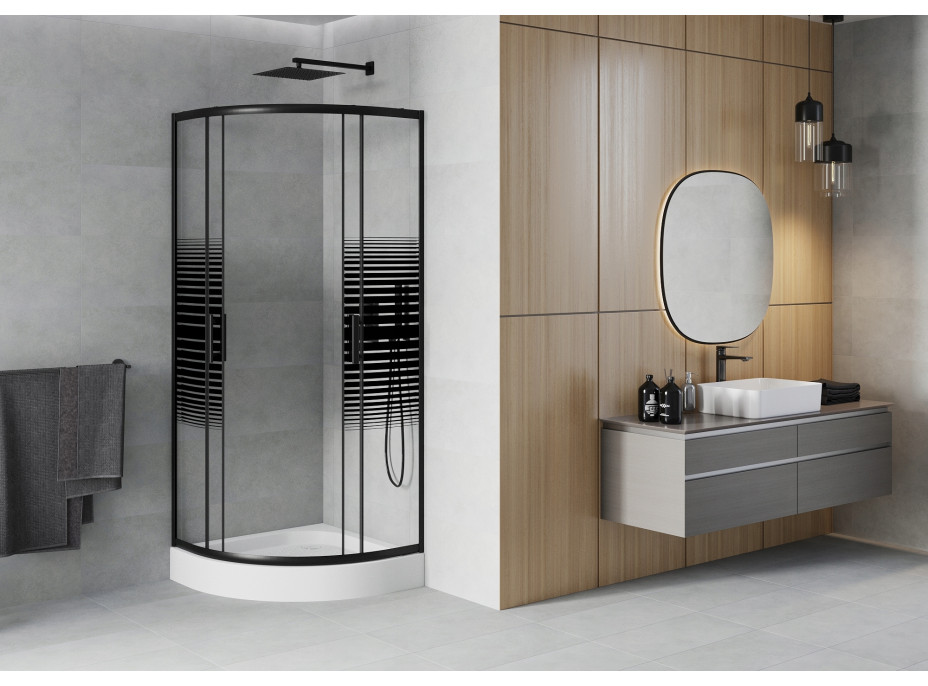 Sprchový kút MAXMAX MEXEN RIO black stripe - štvrťkruh 70x70 cm, 863-070-070-70-20
