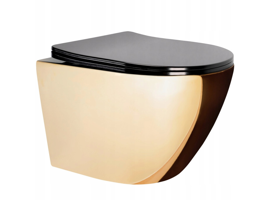 Závesné WC Rea CARLO mini RIMLESS + Duroplast sedadlo flat - čierne/zlaté