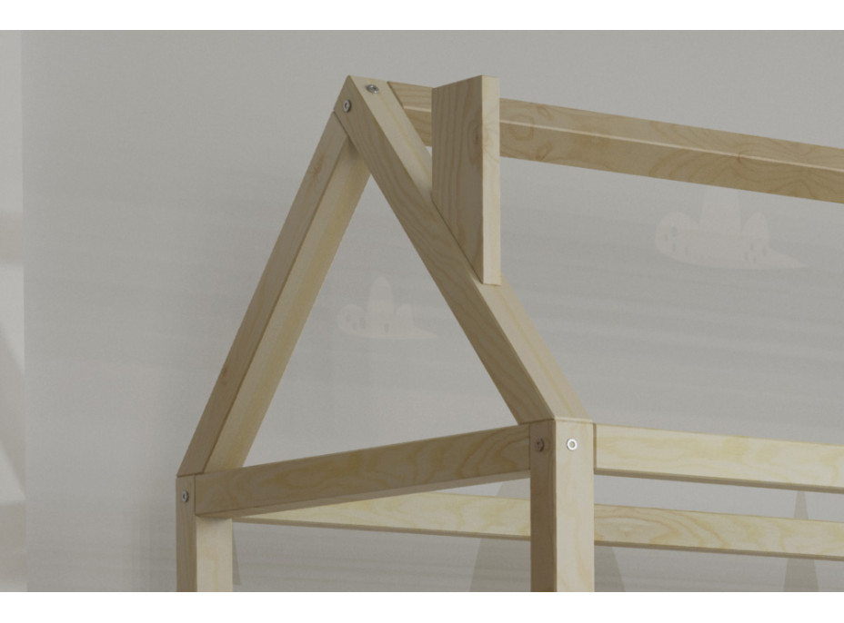 Detská domčeková posteľ z masívu borovice LUCKY HOUSE s prístelkou - 200x90 cm - prírodná