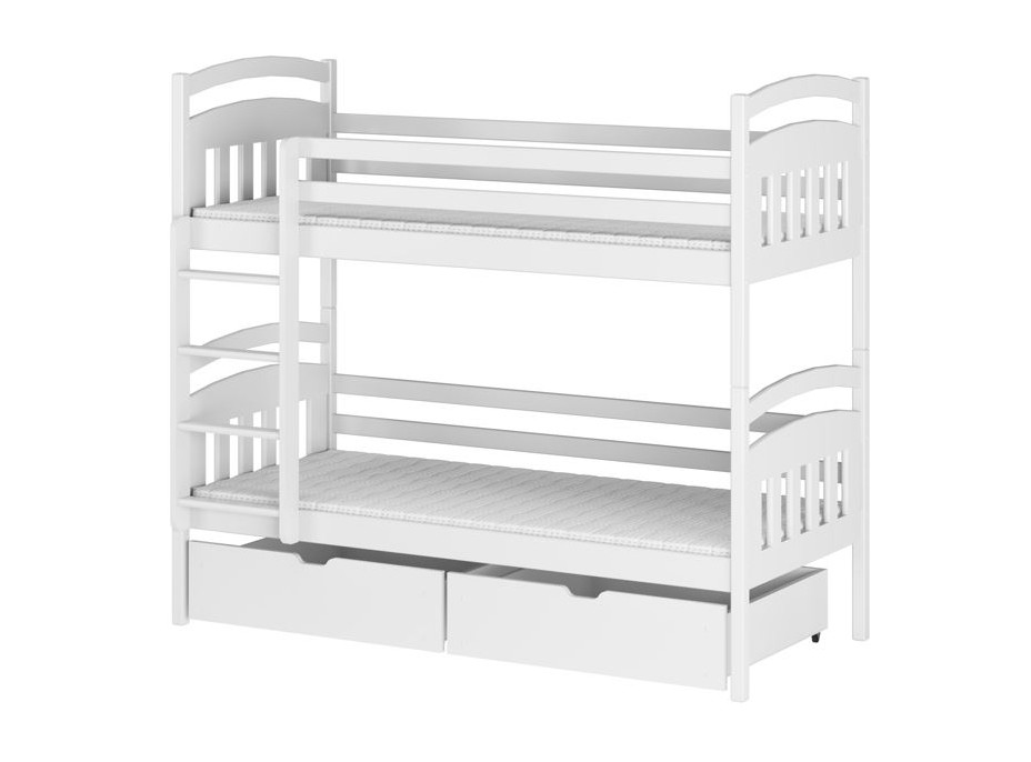 Detská poschodová posteľ z masívu borovice GABINA so zásuvkami 200x90 cm - biela