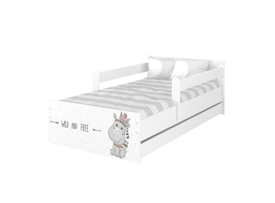 Detská posteľ MAX - 180x90 cm - HROŠÍK INDIÁN - biela